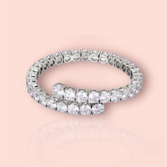 Silver Bracelet Real Crystal Adjustable Cuff Platinum Plated Luxury Jewelry - Picture 1 of 13